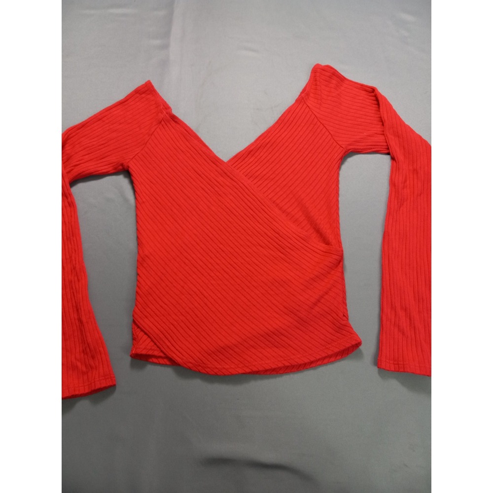Reformation Red‎ Ribbed Wrap Top Long Sleeve V-Neck Tencel Small